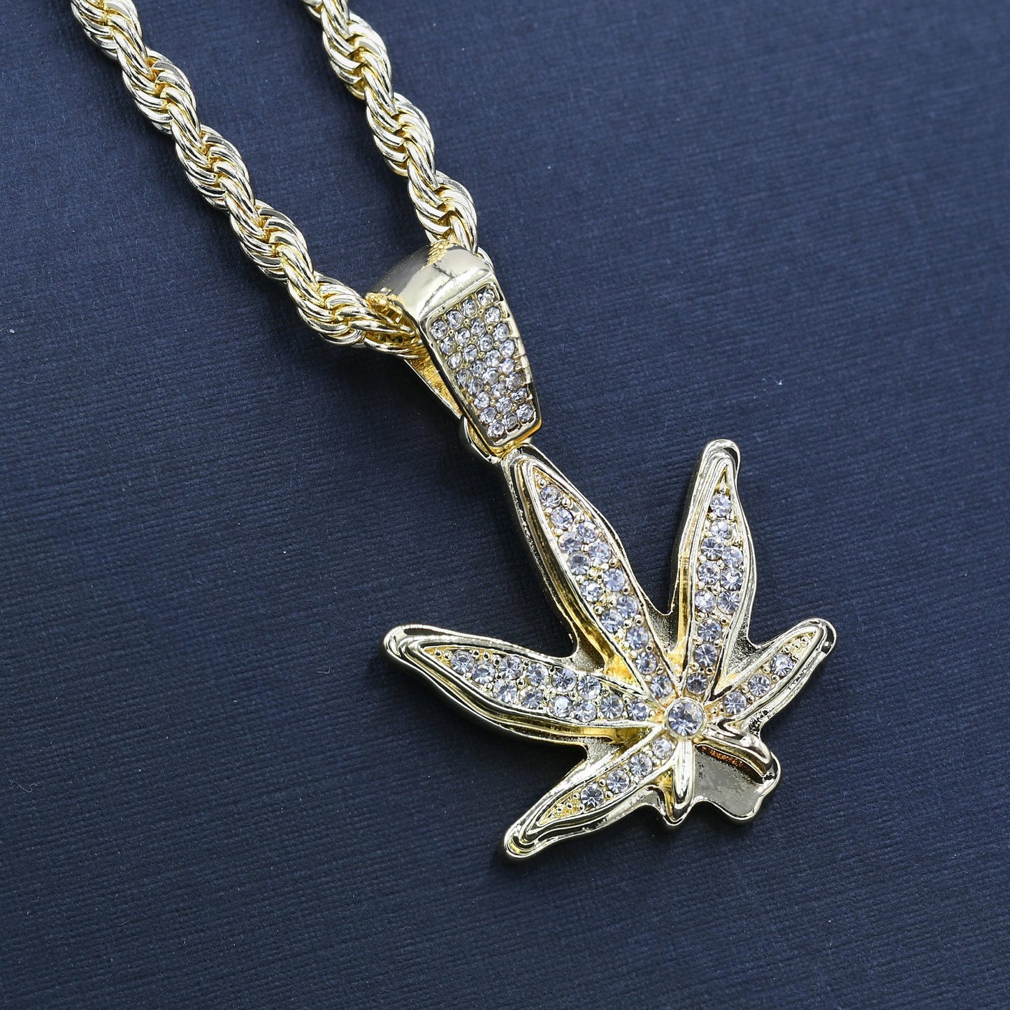 Collana Hip Hop Foglia Cristalli