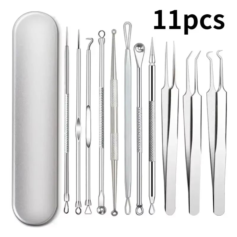 Ultimate Acne & Blackhead Remover Kit - 11 Pcs Ultra-Fine Tweezers & Extractors for Flawless Skin