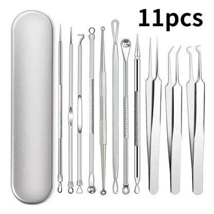 Ultimate Acne & Blackhead Remover Kit - 11 Pcs Ultra-Fine Tweezers & Extractors for Flawless Skin