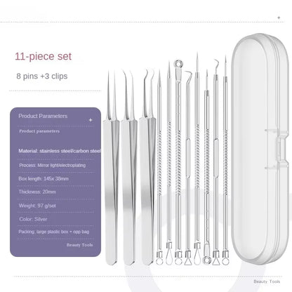 Ultimate Acne & Blackhead Remover Kit - 11 Pcs Ultra-Fine Tweezers & Extractors for Flawless Skin
