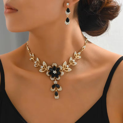 Imen Beauty Black Zircon Flower Set