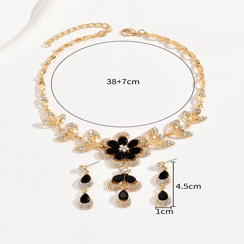 Imen Beauty Black Zircon Flower Set