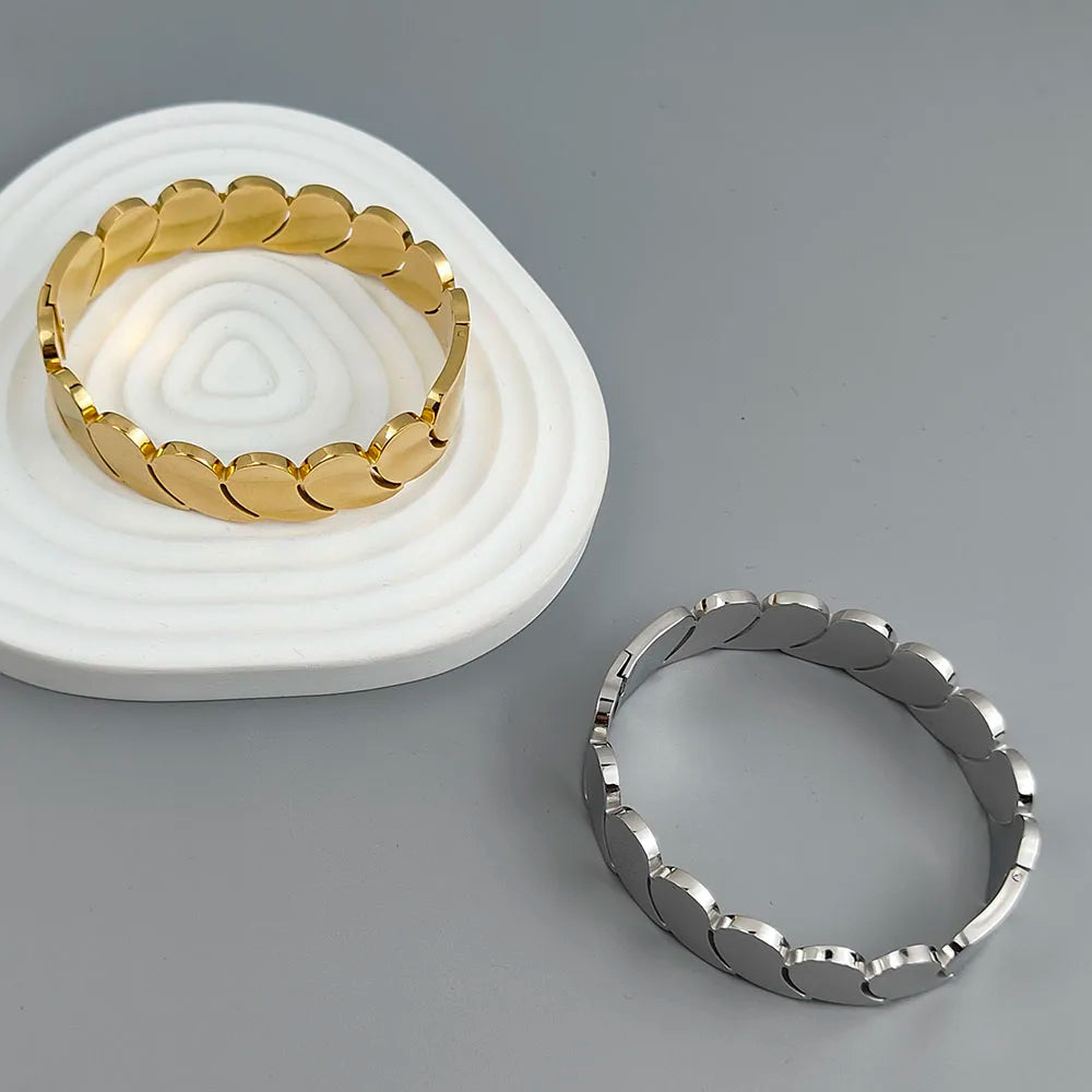 Elegant 18K Gold Plated Water Drop Hollow Stainless Steel Bracelet, Premium Waterproof Silver Jewelry, Perfect Gift for Couples