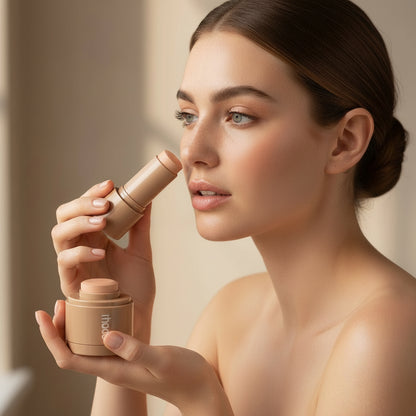 Versatile Makeup Cheek Blush Cream & Lip Gloss Phone Case for iPhone 16/17 - Stylish SALTY TAN Raspberry Espresso Design